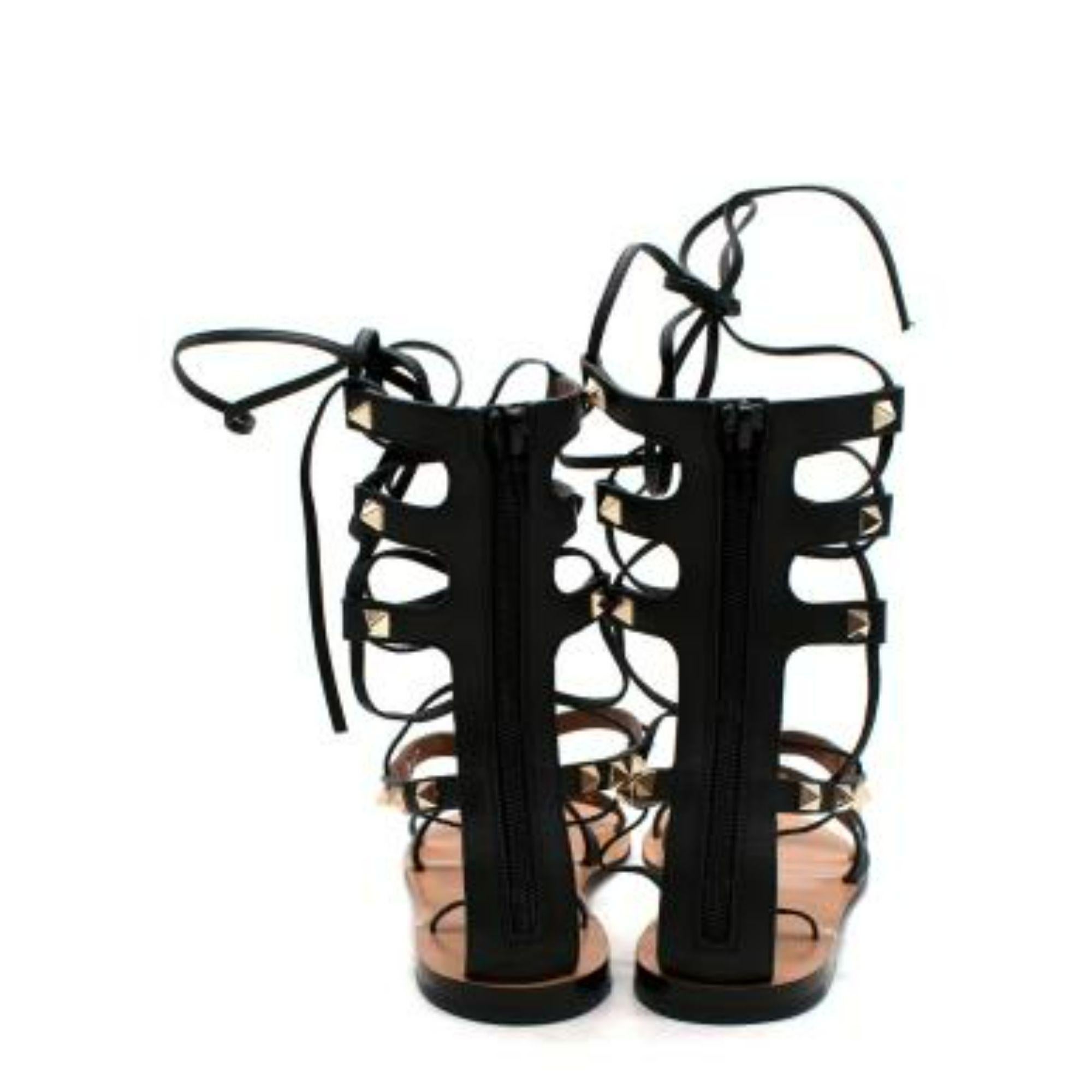 Women's Valentino Black Rockstud Gladiator Sandals For Sale