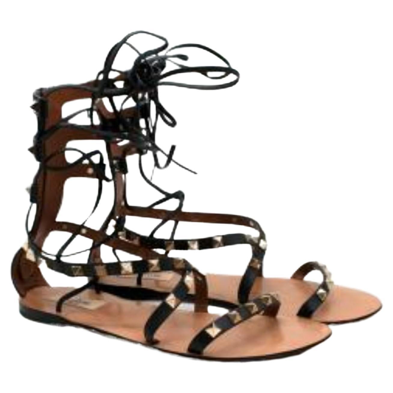 Rockstud Gladiator Sandal In Calfskin With Straps for Woman in Tan Brown   Valentino IN