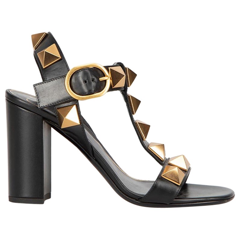 Valentino Black Roman Studs 90mm Leather Heeled Sandals Size IT 35.5