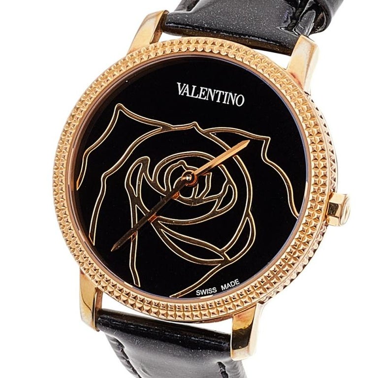 Valentino Black Rose Gold Plated Stainless Steel V56 Women's Wristwatch 36 mm For Sale 1