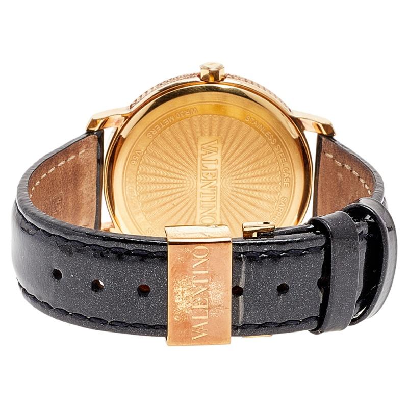Valentino Black Rose Gold Plated Stainless Steel V56 Women's Wristwatch 36 mm In Good Condition In Dubai, Al Qouz 2