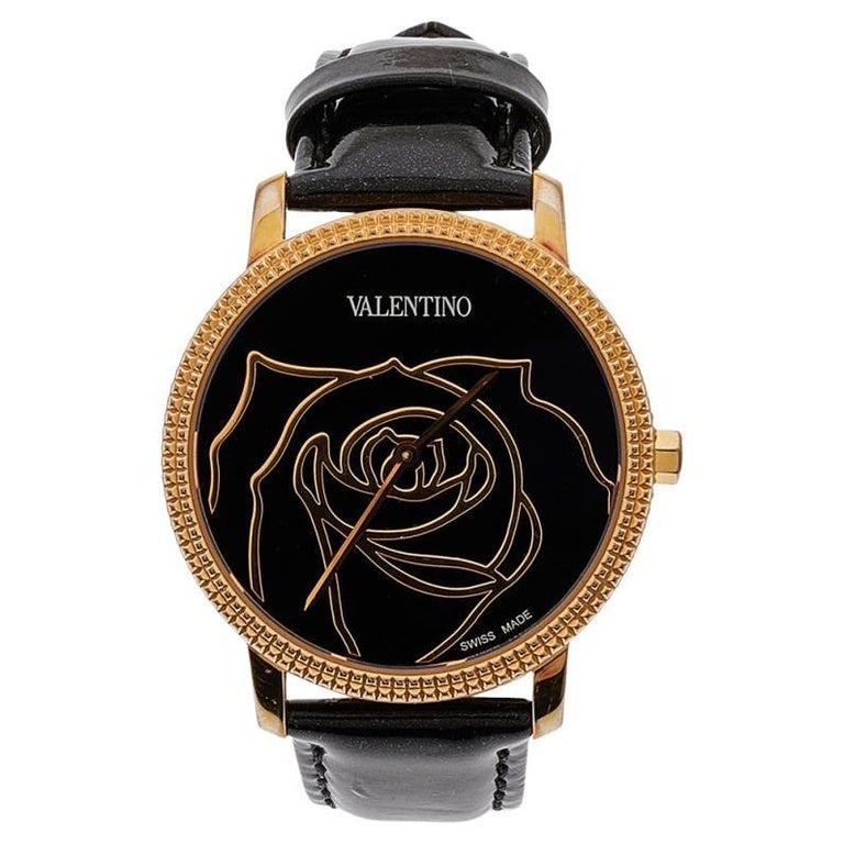 Valentino Black Rose Gold Plated Stainless Steel V56 Women's Wristwatch 36 mm For Sale