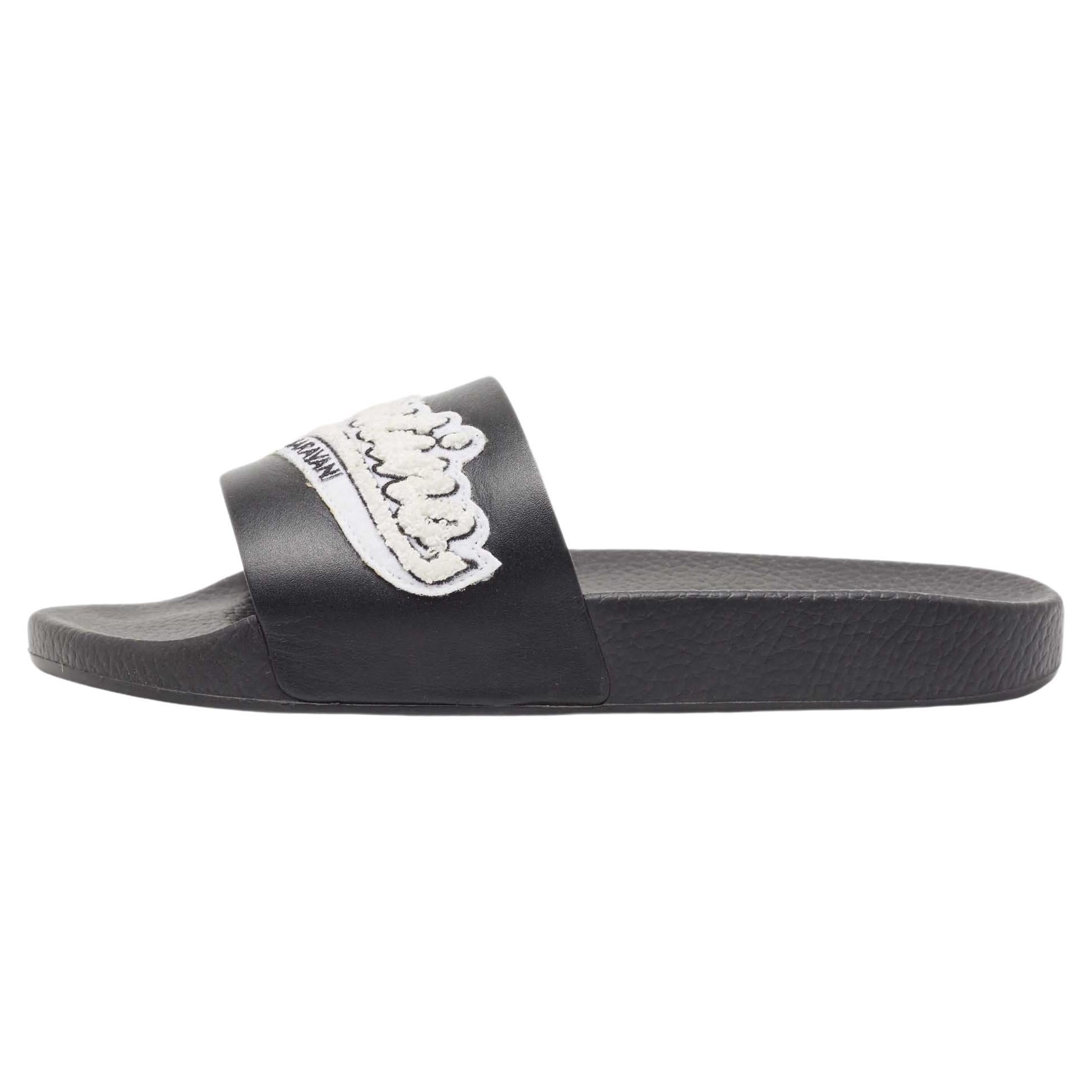 Valentino Black Rubber Logo Patch Pool Slide Flat Size 40 For Sale