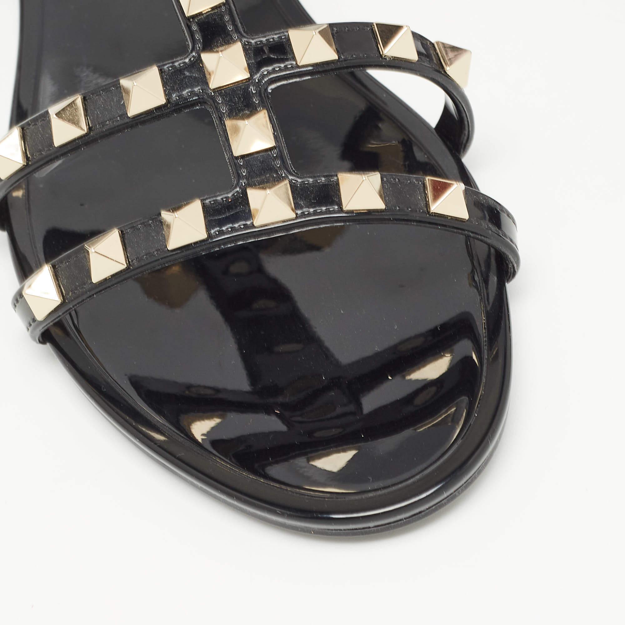 Valentino Black Rubber Rockstud Flat Sandals Size 39 1