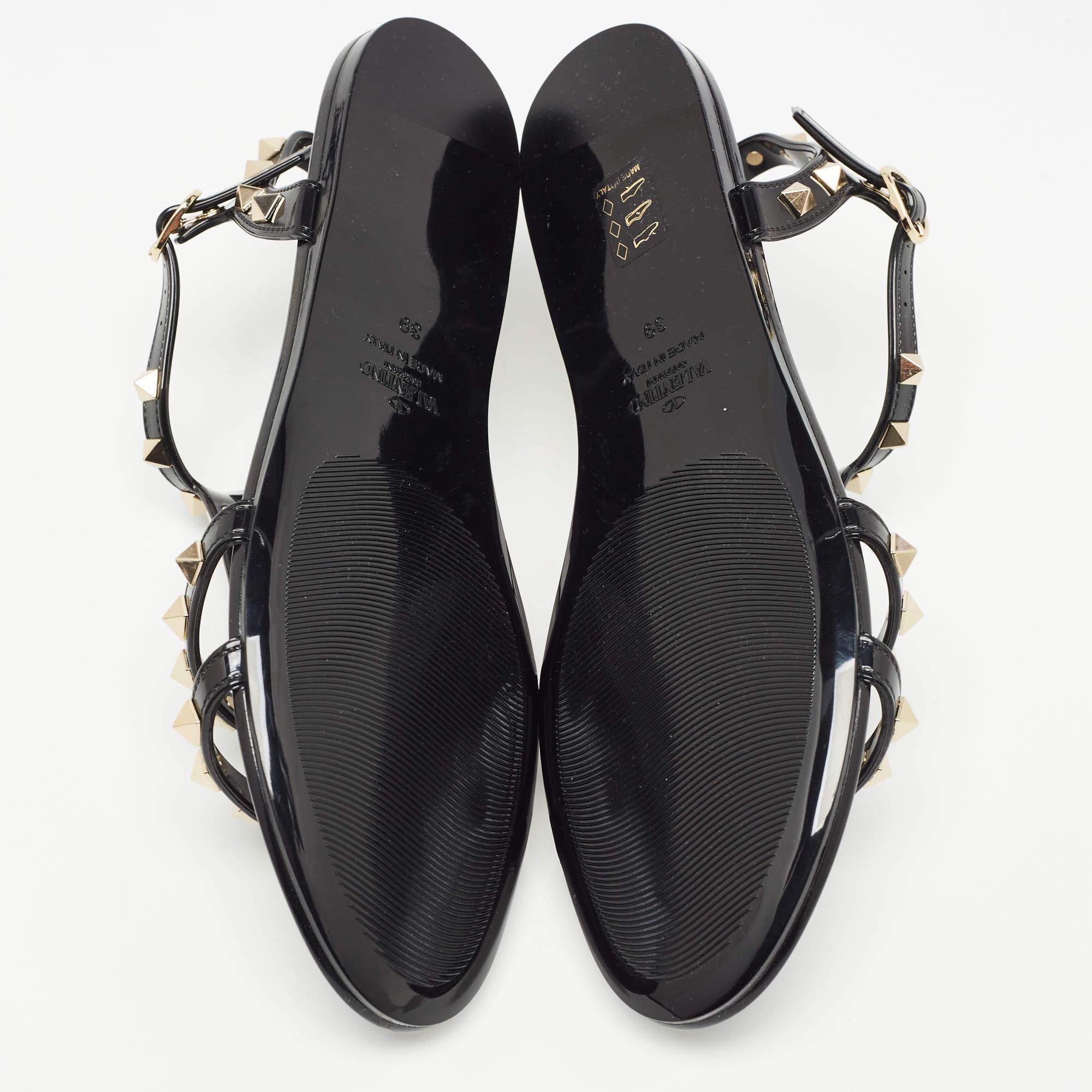 Valentino Black Rubber Rockstud Flat Sandals Size 39 4