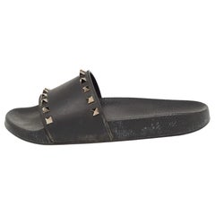 Valentino Black Rubber Rockstud Flat Slides Size 40