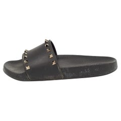 Valentino Black Rubber Rockstud Flat Slides Size 40