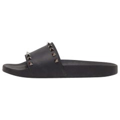 Valentino Black Rubber Rockstud Flat Slides Size 40