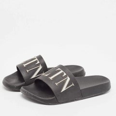 Valentino Black Rubber VLTN Flat Slides Size 38