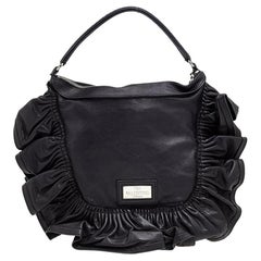 Valentino Black Ruffle Leather Hobo