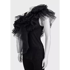 Valentino Black Ruffle Mesh Tank Top Size US 6 Elegant Viscose