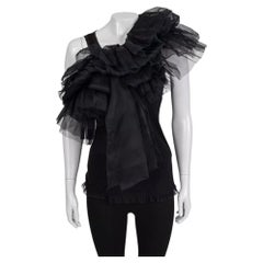 Valentino Black Ruffle Mesh Tank Top Size US 6 Elegant Viscose