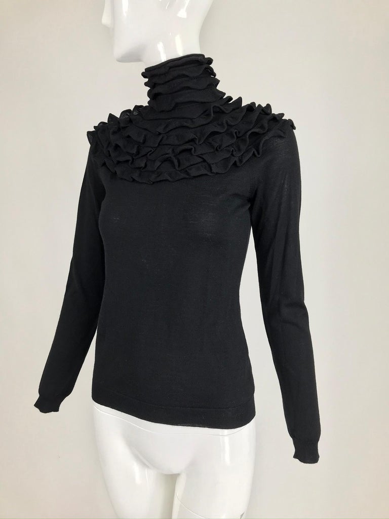 Valentino Black Ruffle Yoke Turtleneck Sweater at 1stDibs