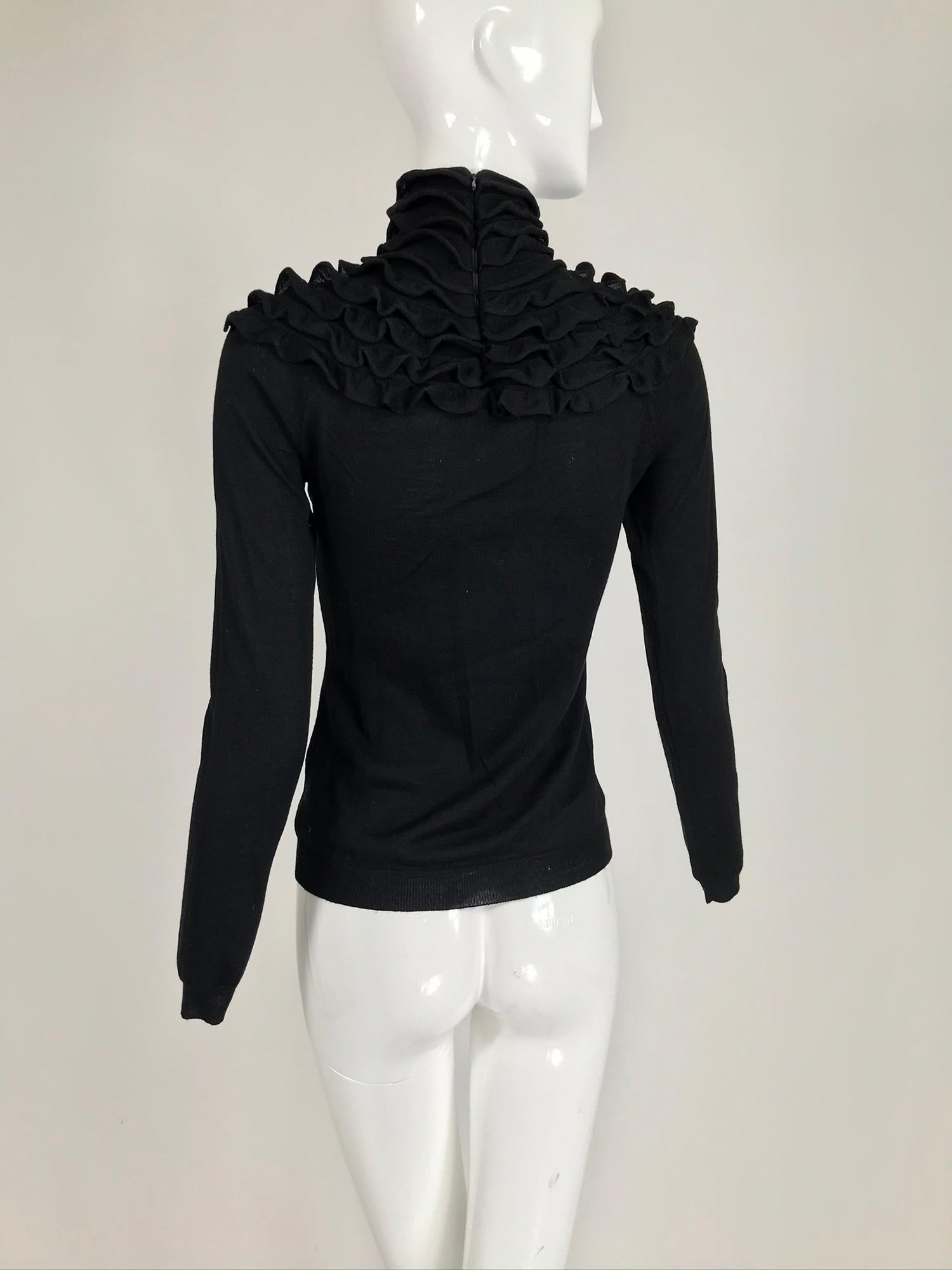 Women's Valentino Black Ruffle Yoke Turtleneck Sweater 