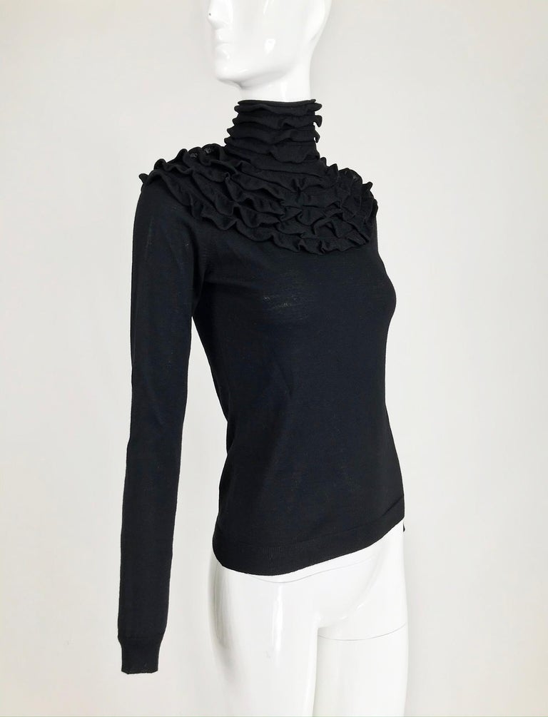 Valentino Black Ruffle Yoke Turtleneck Sweater at 1stDibs