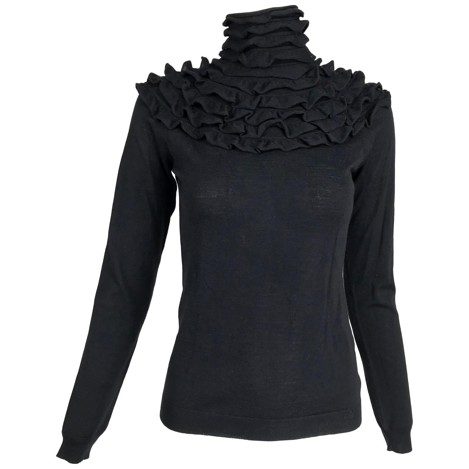 Valentino Black Ruffle Yoke Turtleneck Sweater at 1stDibs black