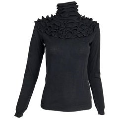 Valentino Black Ruffle Yoke Turtleneck Sweater 