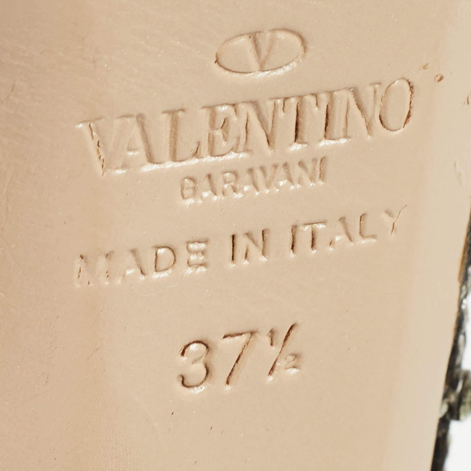 Valentino Black Satin and Leather Crystal Embellished Pumps Size 37.5 For Sale 2