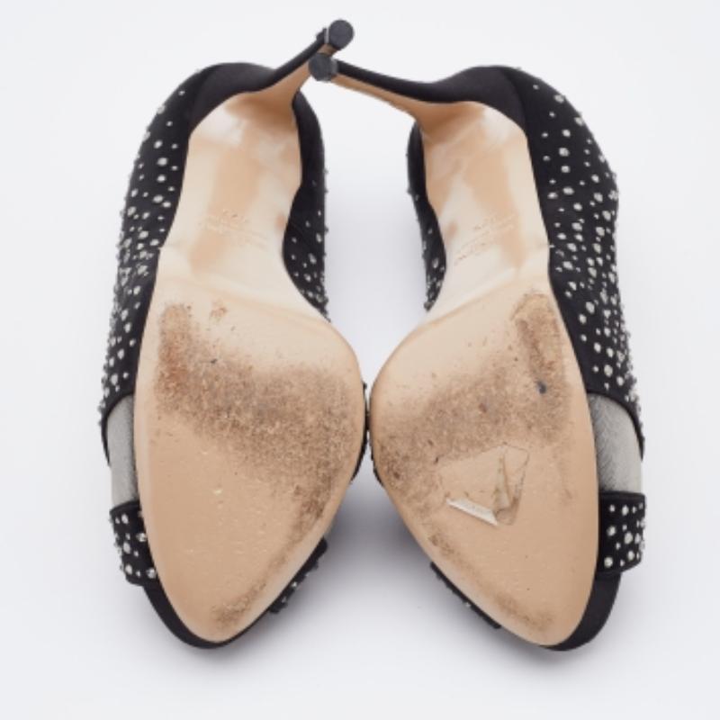 Valentino escarpins à plateforme embellis de cristaux en satin et maille noire, taille 37,5 en vente 1