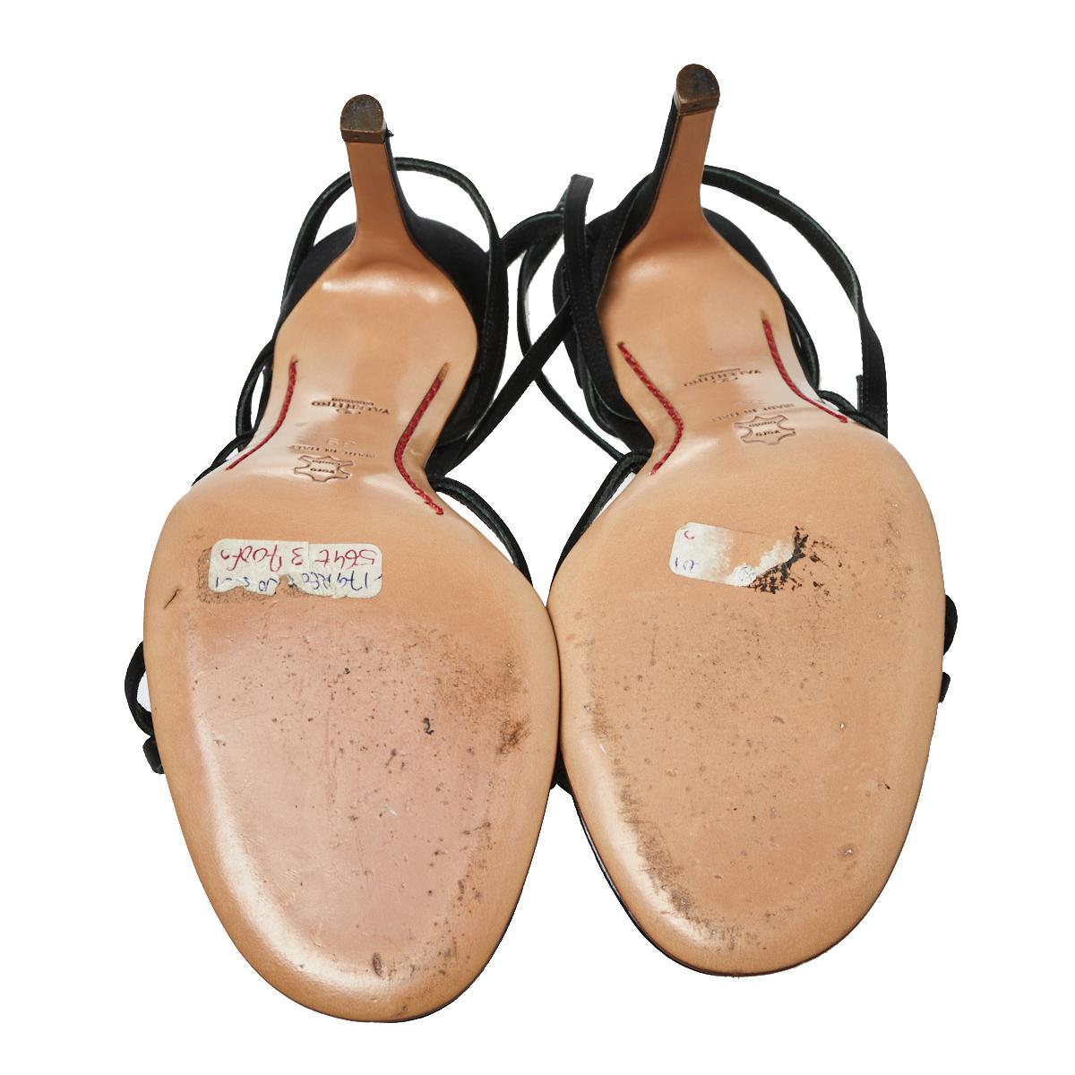 Women's Valentino Black Satin Ankle Strap Sandals Size 39