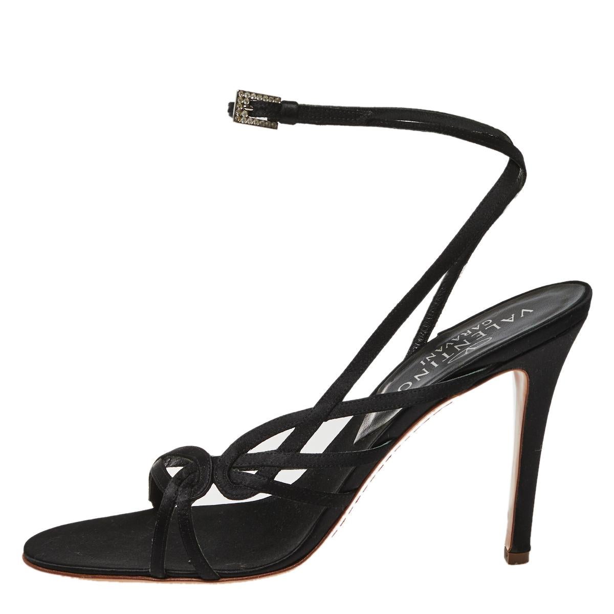 Valentino Black Satin Ankle Strap Sandals Size 39 1