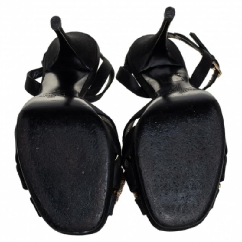 Women's Valentino Black Satin Bow Crystal Embellished Ankle strap Sandals Size 37 For Sale
