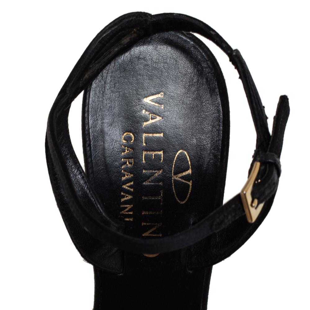Valentino Black Satin Bow Crystal Embellished Ankle strap Sandals Size 37 For Sale 2
