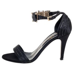 Valentino Black Satin Crystal Embellished Ankle Strap Sandals Size 37