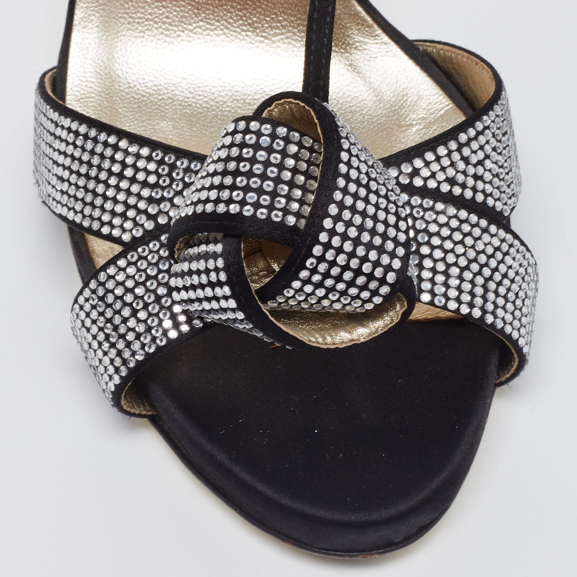 Valentino Black Satin Crystal Embellished Knotted Ankle Wrap Sandals ...