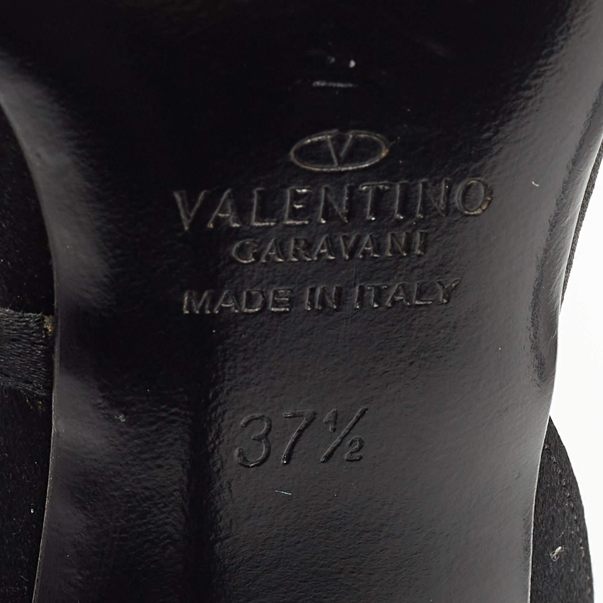 Valentino Black Satin Crystal Embellished Slingback Sandals Size 37.5 2