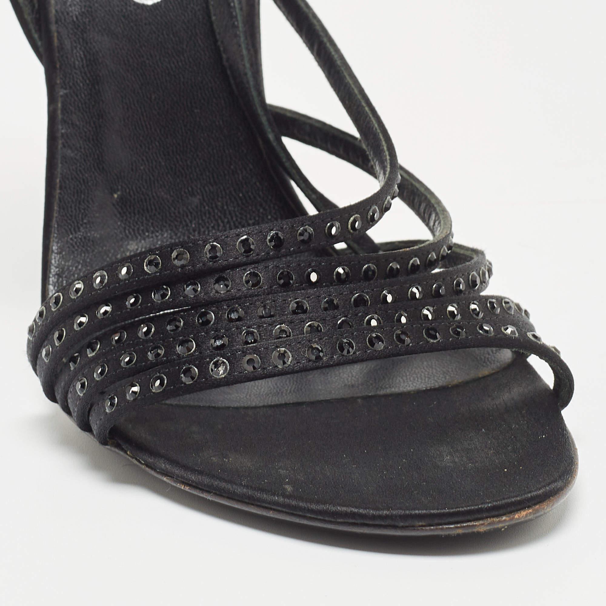 Valentino Black Satin Crystal Embellished Slingback Sandals Size 37.5 3