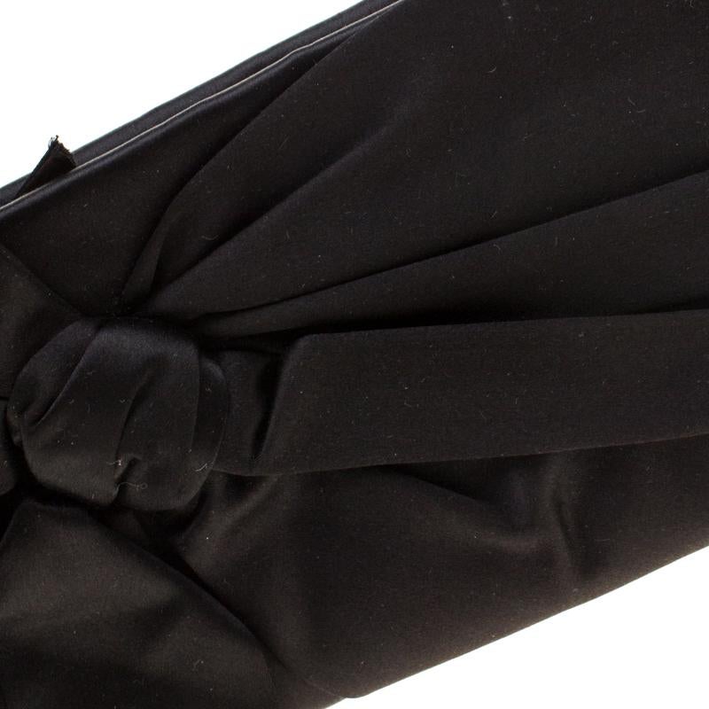 Valentino Black Satin Pleated Bow Clutch 7