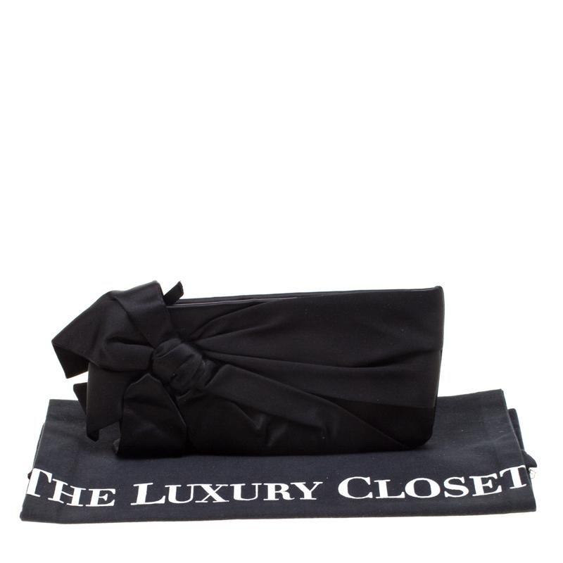 Valentino Black Satin Pleated Bow Clutch 8