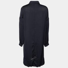 Valentino Black Satin Pleated Sleeve Shirt Dress M