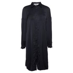 Valentino Schwarz Satin Plissee Ärmel Hemd Kleid M