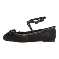 Valentino Black Satin Rockstud Bow Ballet Flats Size 38