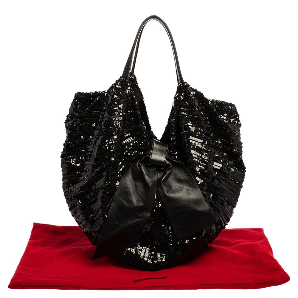 Valentino Black Sequin Bow Hobo 10