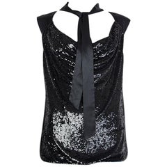 VALENTINO black SEQUIN COWL NECK SLEEVELESS NECK BOW Shirt Top 44 L