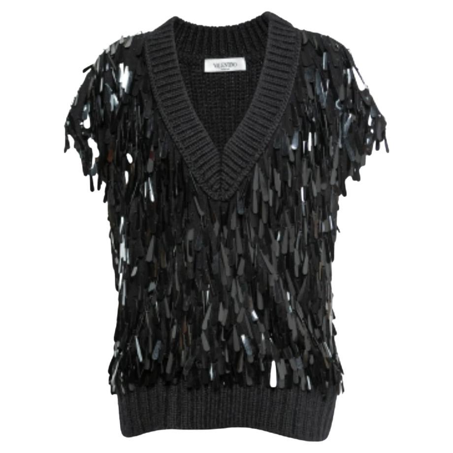 Valentino Gilet in lana impreziosito da paillettes nero S