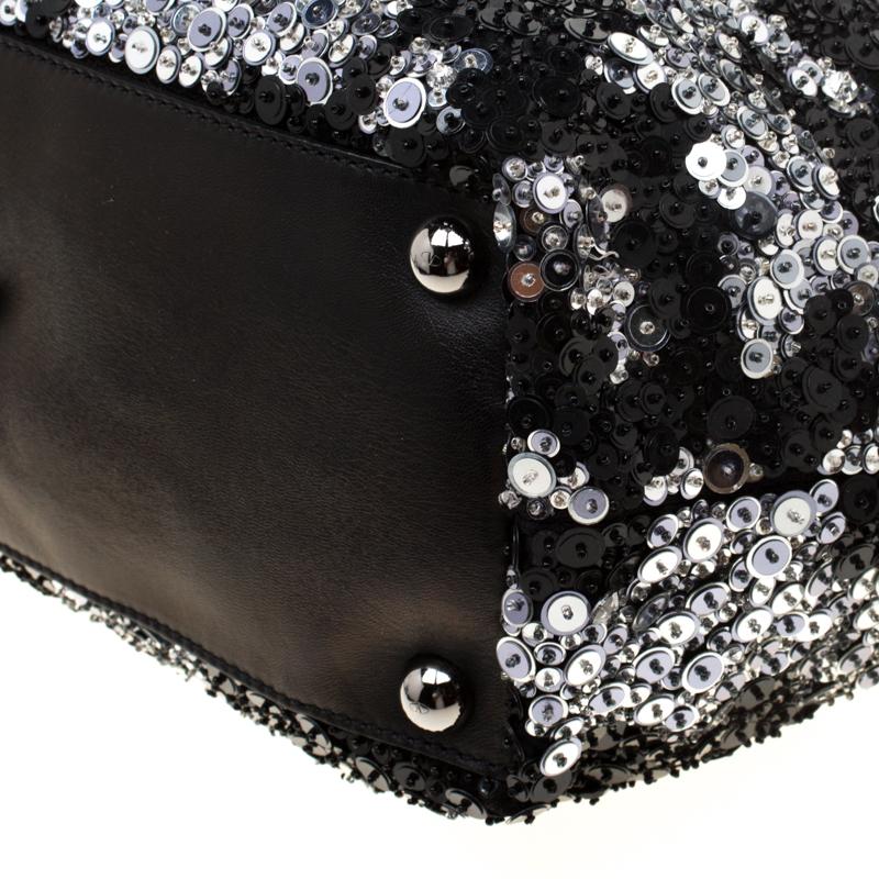 Valentino Black Sequins and Leather Glam Tote 3