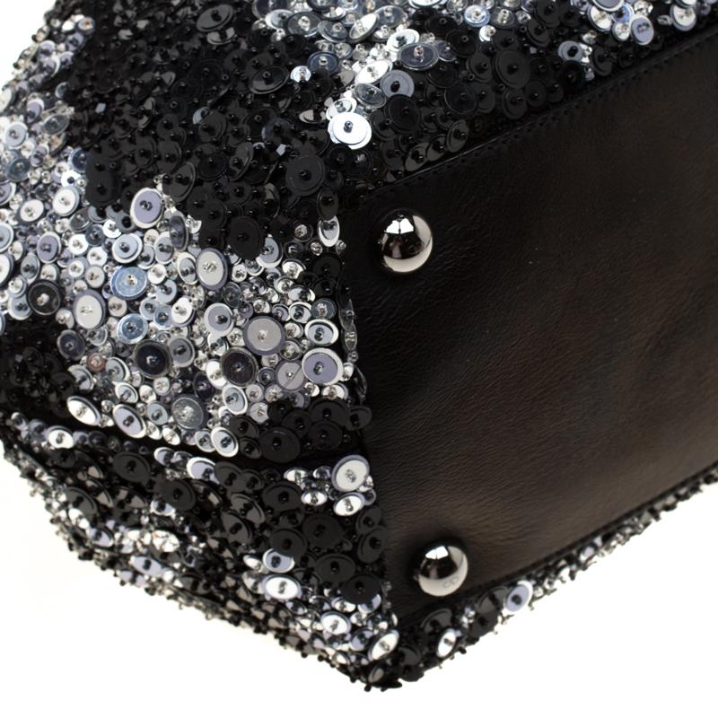Valentino Black Sequins and Leather Glam Tote 4