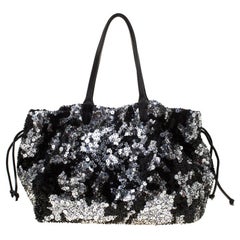 Valentino Black Sequins and Leather Glam Tote