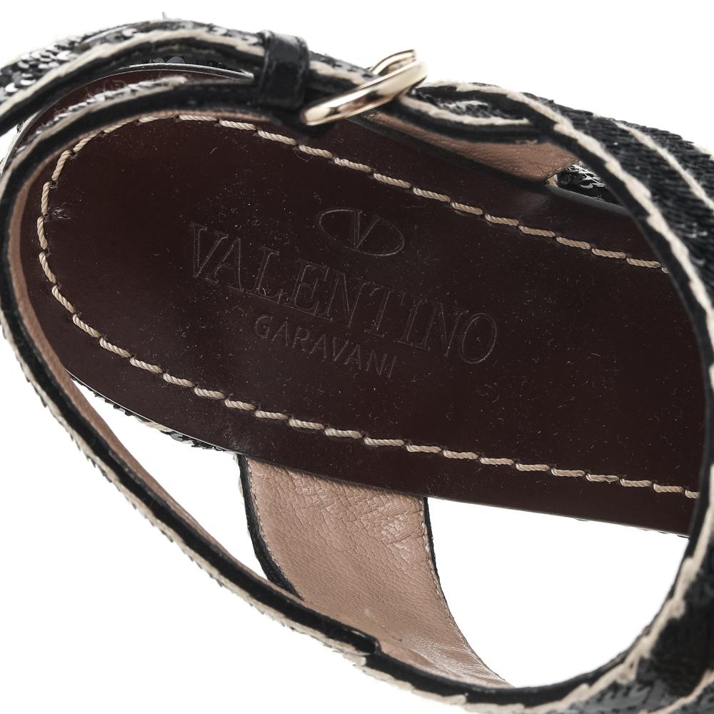 Women's Valentino Black Sequins Ankle Strap Espadrille Wedge Sandals Size 39