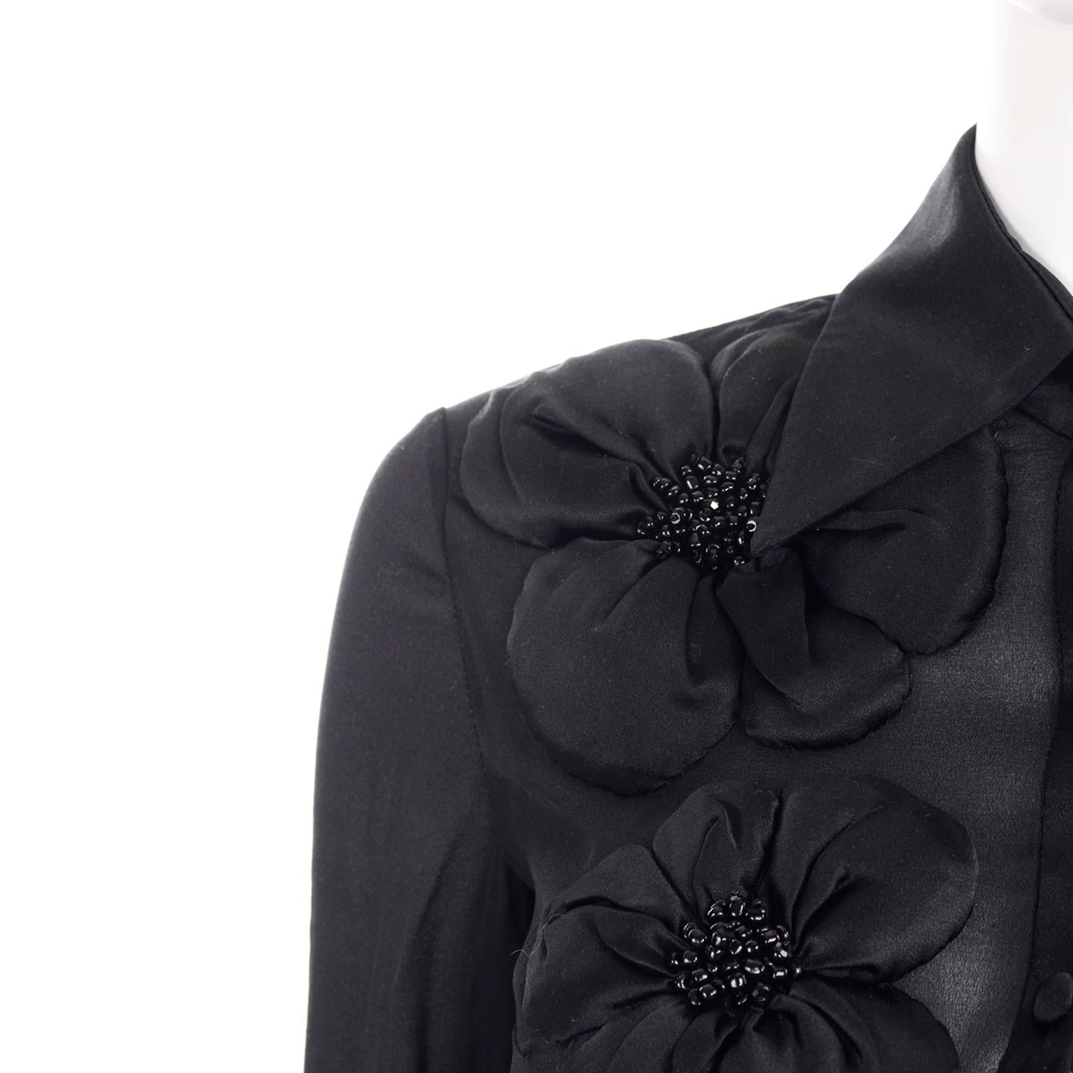Valentino Black Sheer Chiffon Blouse With Beaded Silk Floral Appliques 3