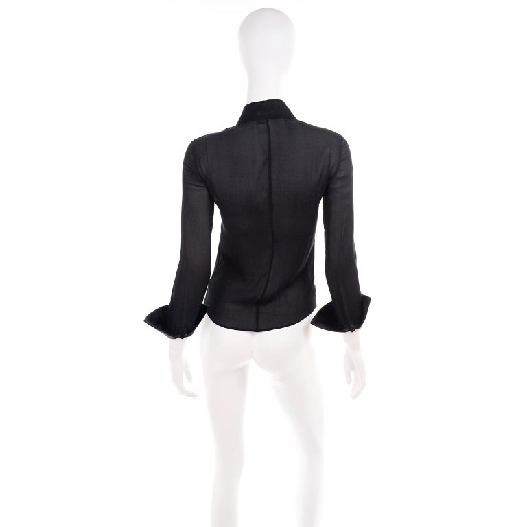 Italian Sheer Sparkle Mesh Sleeve Blouse in Black