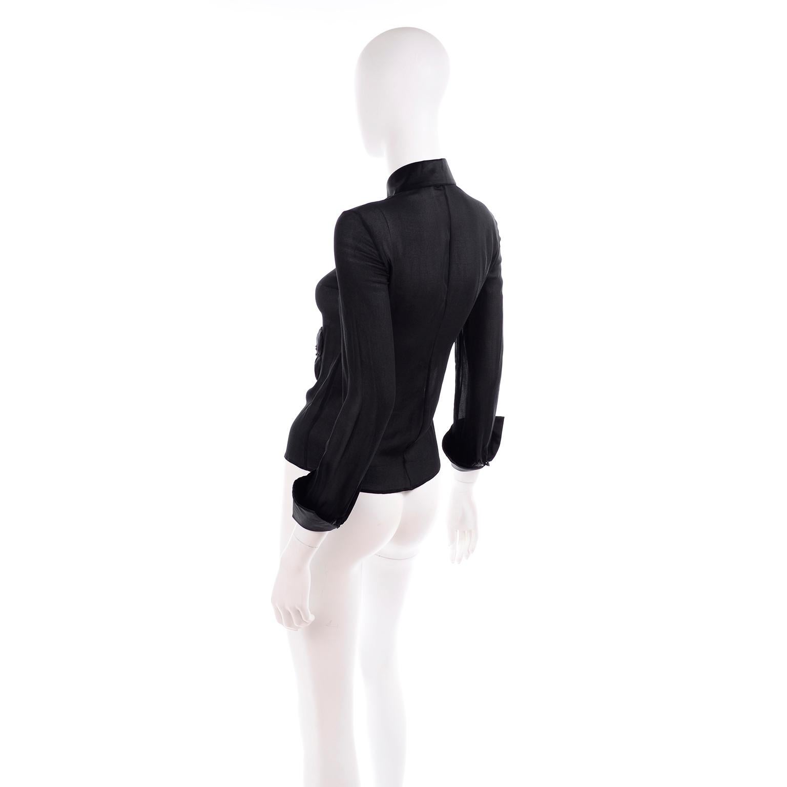 Valentino Black Sheer Chiffon Blouse With Beaded Silk Floral Appliques 1