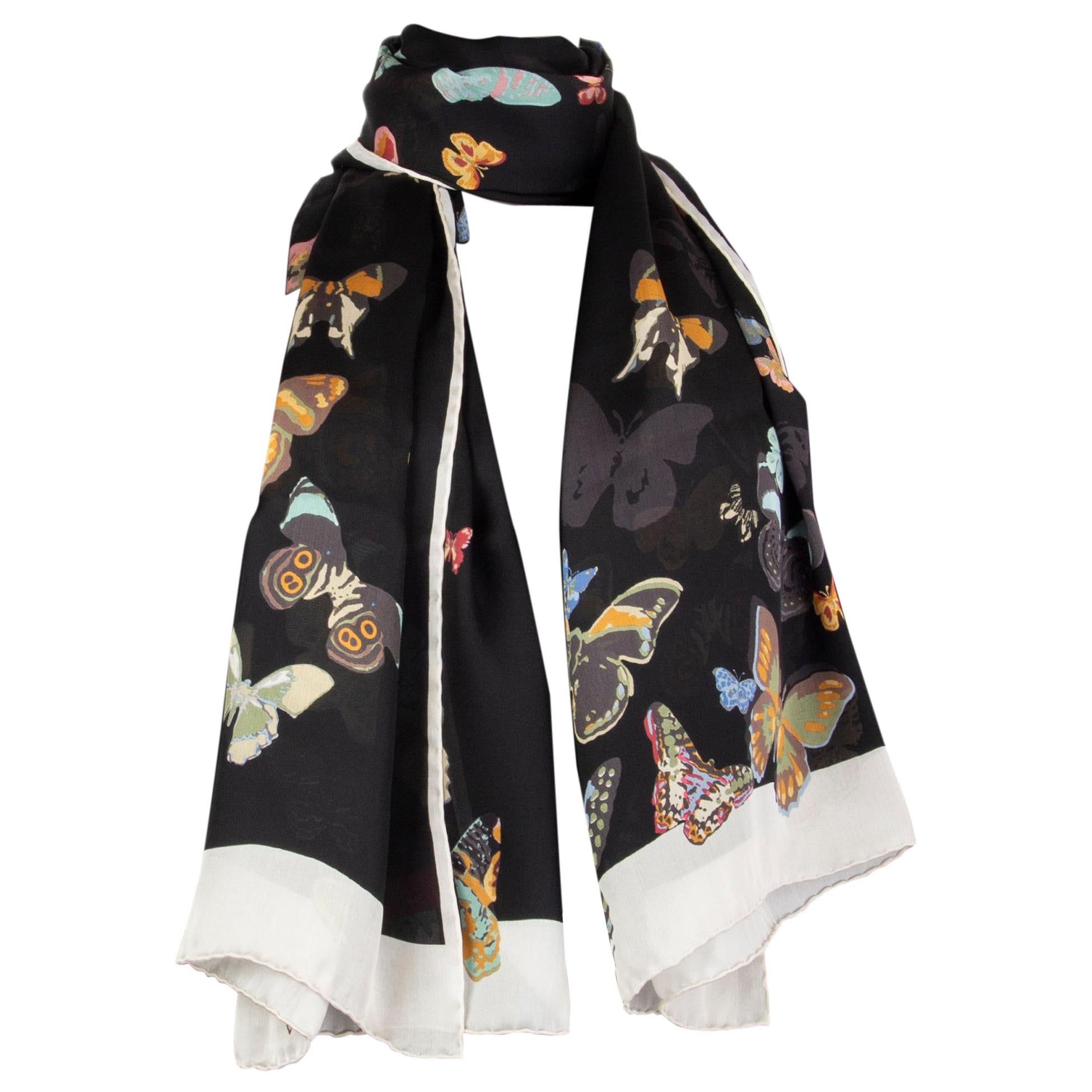 VALENTINO black silk chiffon BUTTERFLY Stole Shawl Scarf