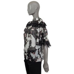 VALENTINO black silk chiffon POP BUTTERFLIES Blouse Shirt 42 M