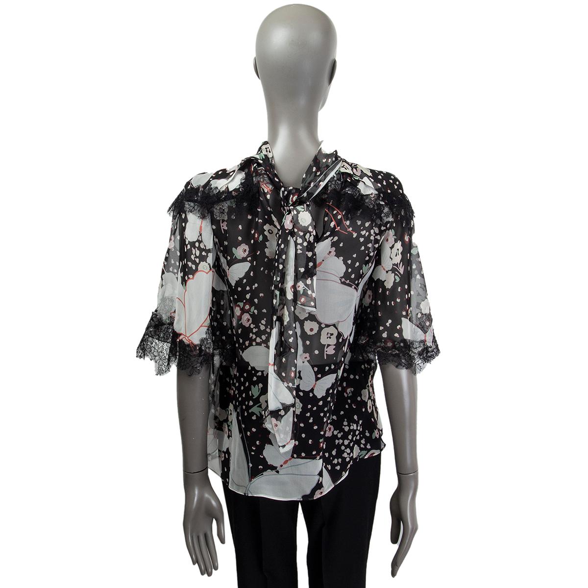 Black VALENTINO black silk chiffon POP BUTTERFLIES Blouse Shirt 42 M For Sale