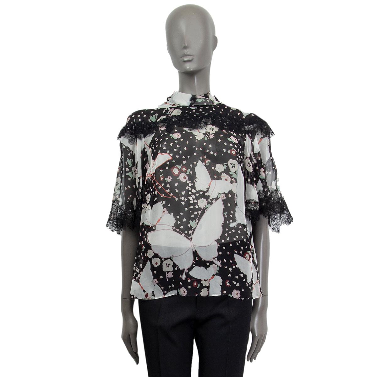 VALENTINO black silk chiffon POP BUTTERFLIES Blouse Shirt 42 M In Excellent Condition For Sale In Zürich, CH